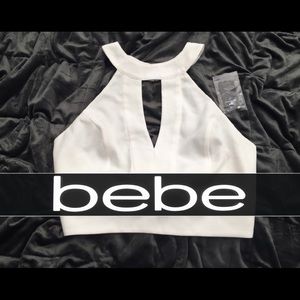 NWT Bebe White Halter Crop Top
